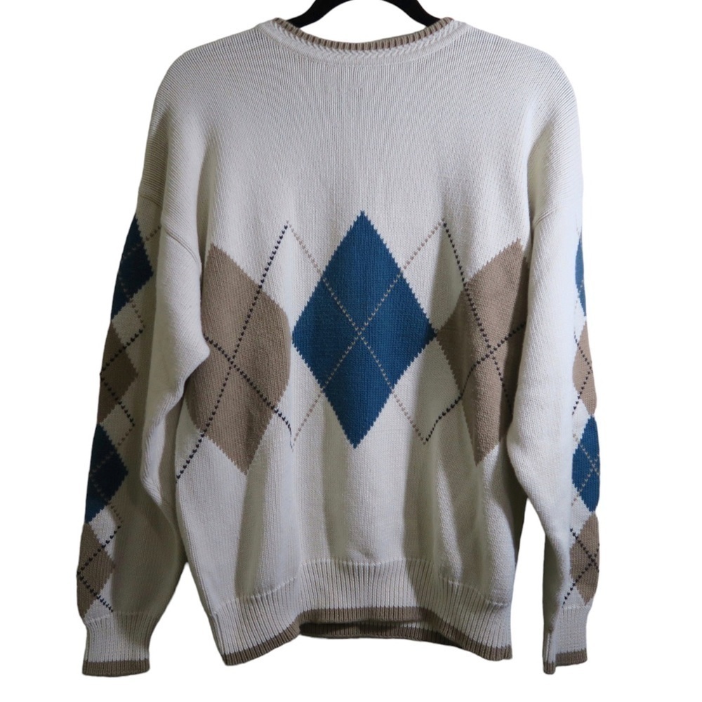 VTG Joe’s Tan Argyle Print Knit Sweater Cabincore Grandpa Style‎ Pullover Medium